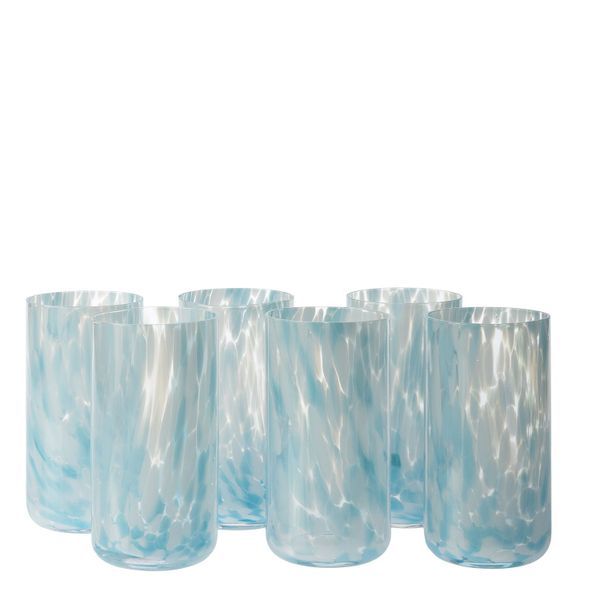 George &amp; Mason - Fiesta Glass Long Tumbler 4 Pk - Blue Confetti