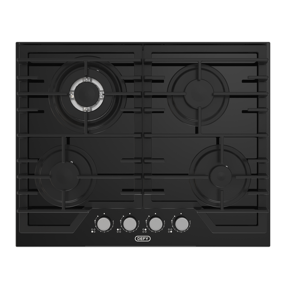 Defy DHG614 65cm 4 Burner Gas on Black Glass Hob with PreciseFlame