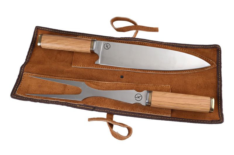 Koch Knives D2 Carving Set with Olive Wood &amp; Brass Handles - SCZ-701