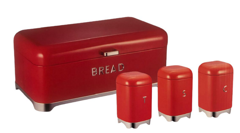 Glossy Bread Bin with Canister Set- Red