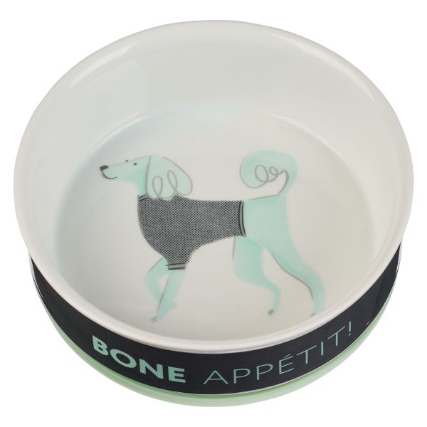 The Fur Side - Small Ceramic Pet Bowl - Bone Appetit!, Grey