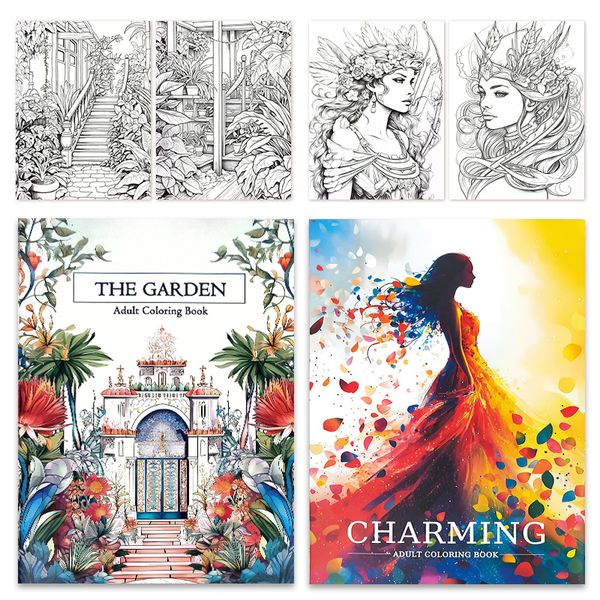 Adult Coloring Book: The Garden &amp; Charming - 180g Thick Paper,Stress Relief