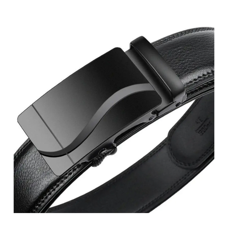 120cm Black Leather Ratchet Belt S Shape Stripe Auto Buckle