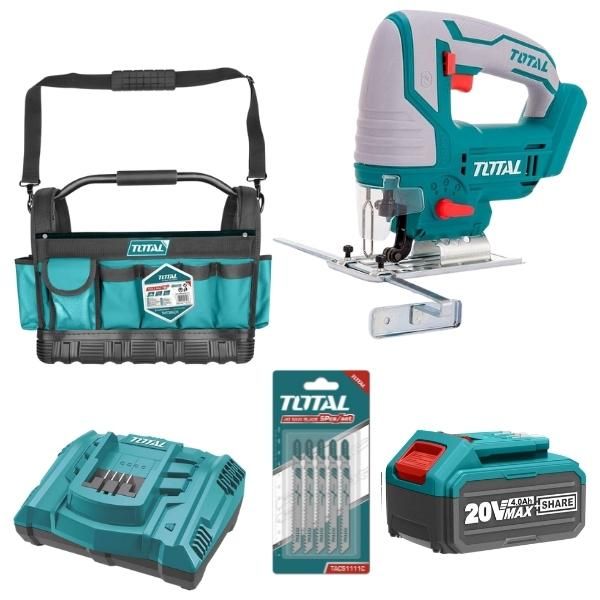 Total - Jig Saw with 4.0Ah Battery, Charger, Tool Bag and Jig Saw Blades