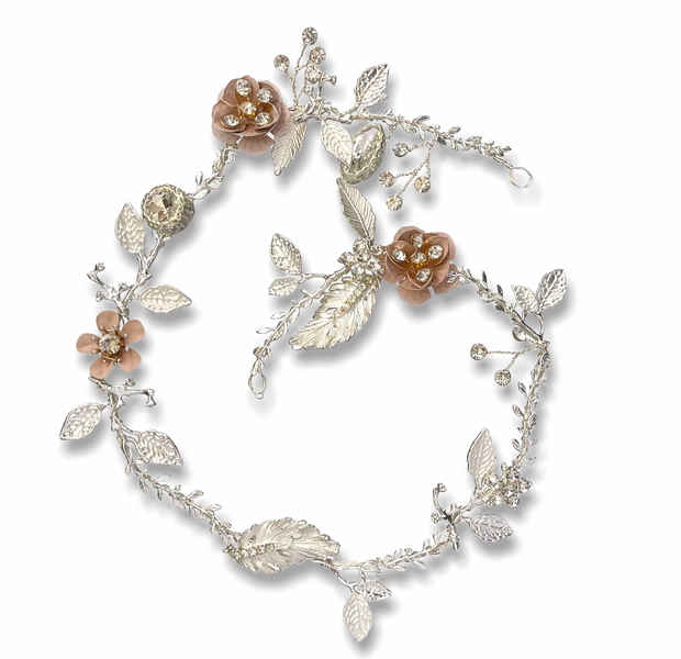 Silver Rose-Gold Floral Hair Wrap