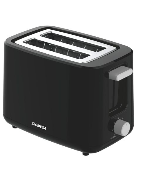 Omega 2-Slice Black Toaster with 7 Toasting Levels &amp; Anti-Slip Base OM-S12