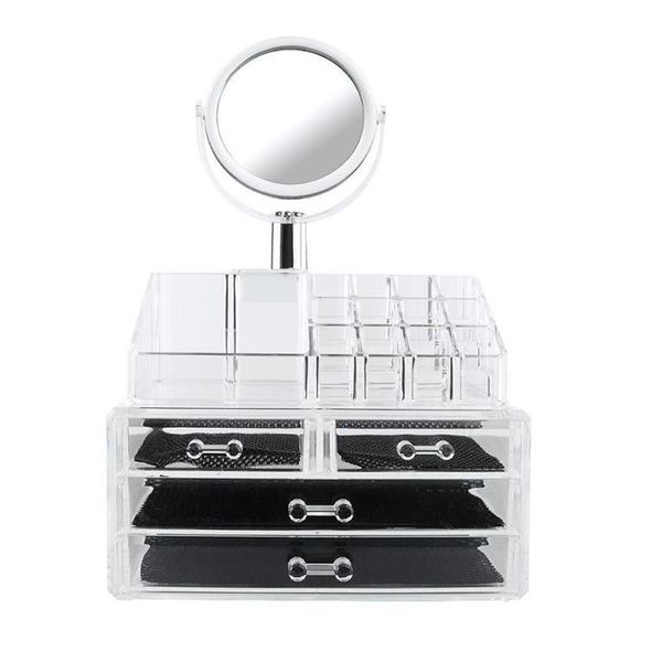 Hubbe Clear Cosmetic Organiser Box with Mirror and Drawers