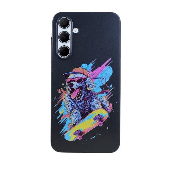 Neon Skater Dog Protective Phone Case Compatible With Samsung A35 - Black