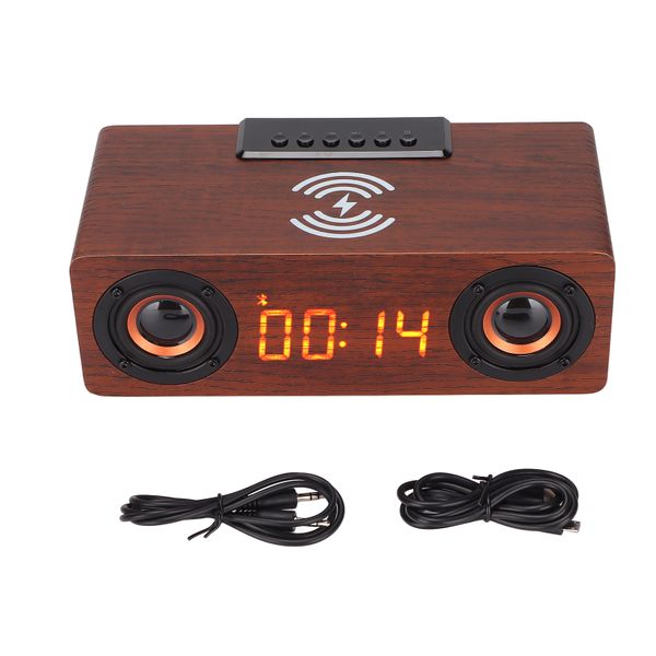 Wireless Bluetooth Speaker Charging Alarm Clock Speaker Brown Wood Grain