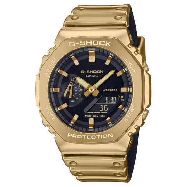 Casio Mens Gold Analogue &amp; Digital Metal Strap Watch-GM-2100YMG-9ADR