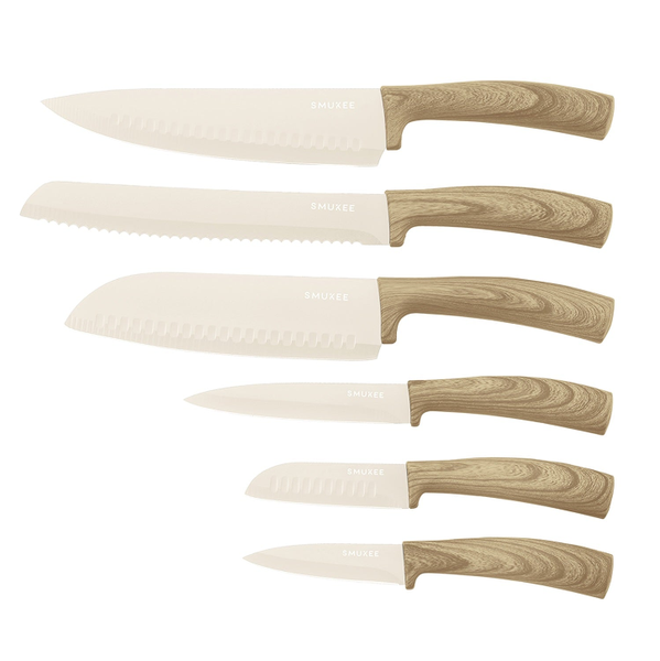 Smukee 6-Piece Titan Pro Stainless Steel Knife Set -Light Wood -Forest Line