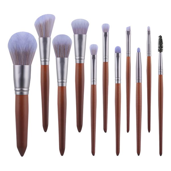 Portable 11 Piece Makeup Brush Set for Foundation Powder Eyeshadow Blending