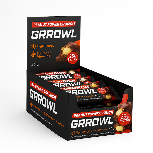 GRROWL - Peanut Power CRUNCH 15 x 40g Energy Bars (25% Protein)
