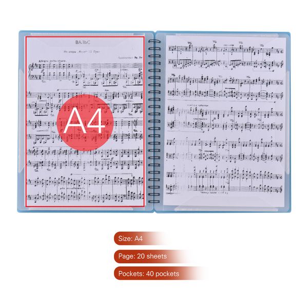 A4 Sheet Protector Folder 40 Pockets for Sheet Music
