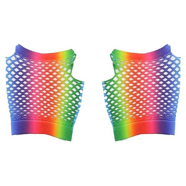 Rainbow Fishnet Mesh Fingerless Gloves