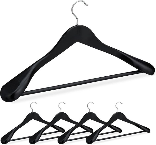 5-Piece Set Wooden Clothes Hangers - 44.5 1.3×5.6cm - Black Finish