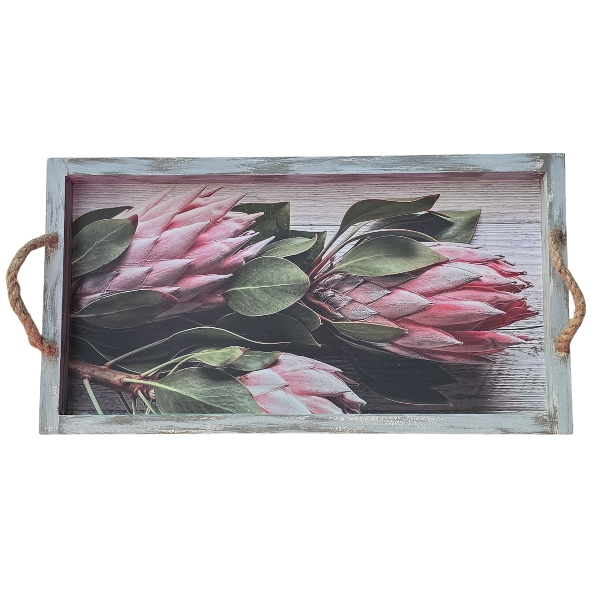 Rustic Protea Bloom Wooden Serving Tray