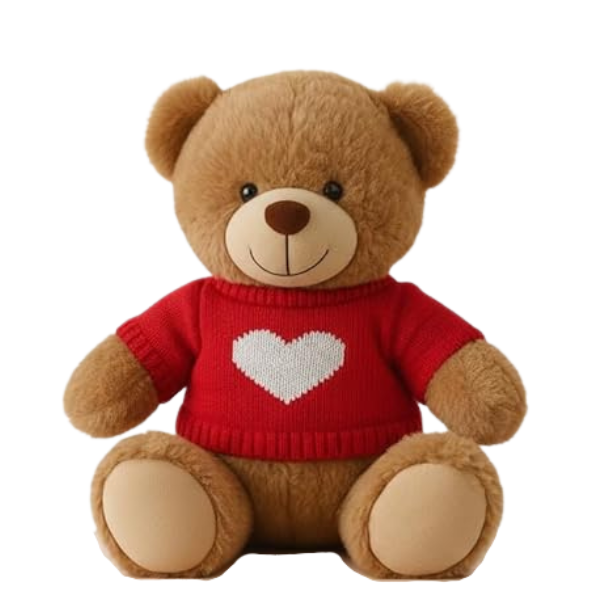 ValentinesTeddy Bear w Red Heart sweater - Super Cute &amp; Soft- L25cm - Brown