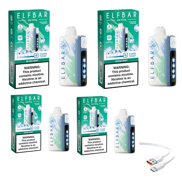 Elfbar Ice King 25k Miami Mint +DiscoVape Charging Cable (Pack of 4)