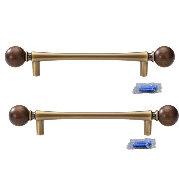 2 Pack Antique Brass Walnut Ball Pulls 96mm French Kitchen Cupboard