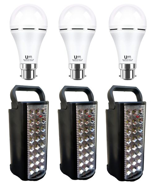 Rechargeable LED Lights-3 Bulbs(9w-B22) and 3 LED Emergency Lanterns