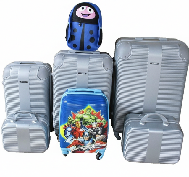 ABS Luggage 5-Piece Set with Avengers Kids Trolley and Ladybug Backpack