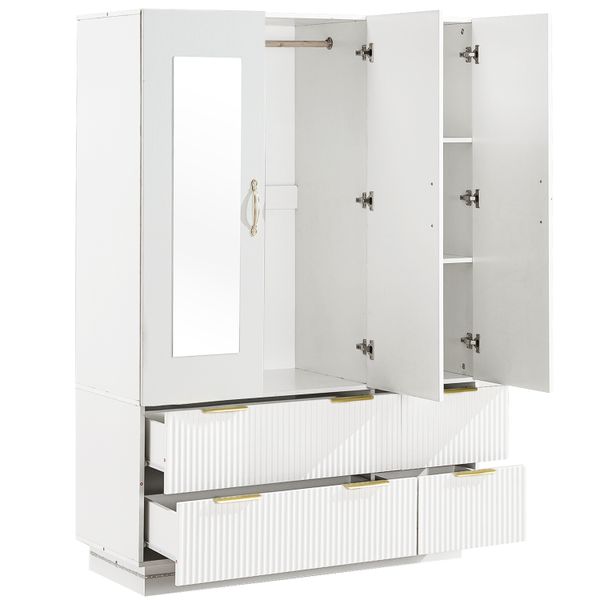 3 Doors Wardrobe Closet 4 Drawers Armoire Storage Cabinet with Led Light