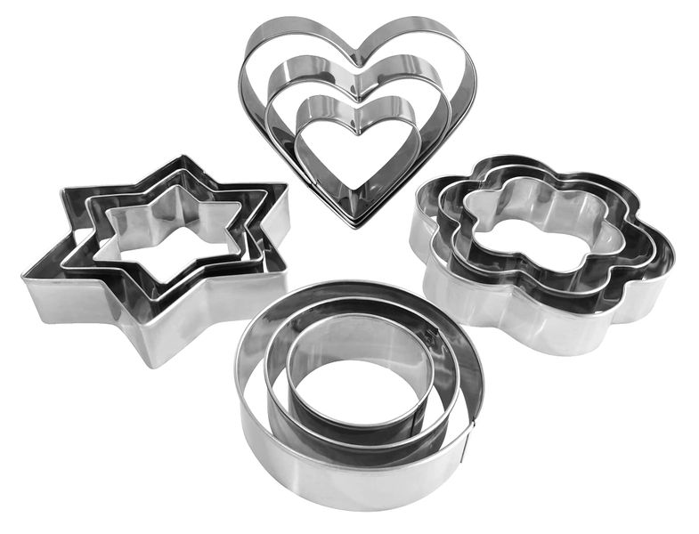 12Pcs Metal Cookie Cutters: Heart, Star, Round, Flower for Baking