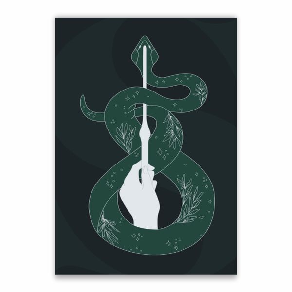 Slytherin Snake And Wand Poster - A1