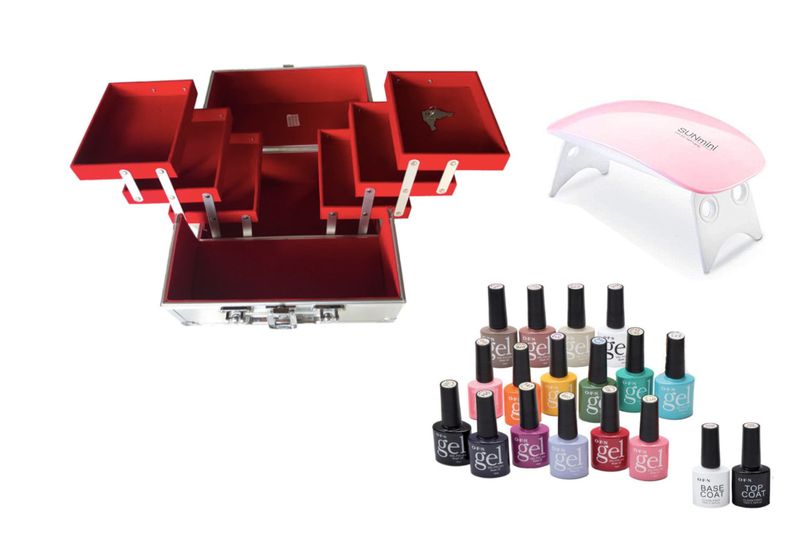 Professional UV 18 Gel Nail Polish &amp; Cosmetic Case &amp; Mini UV Nail Lamp