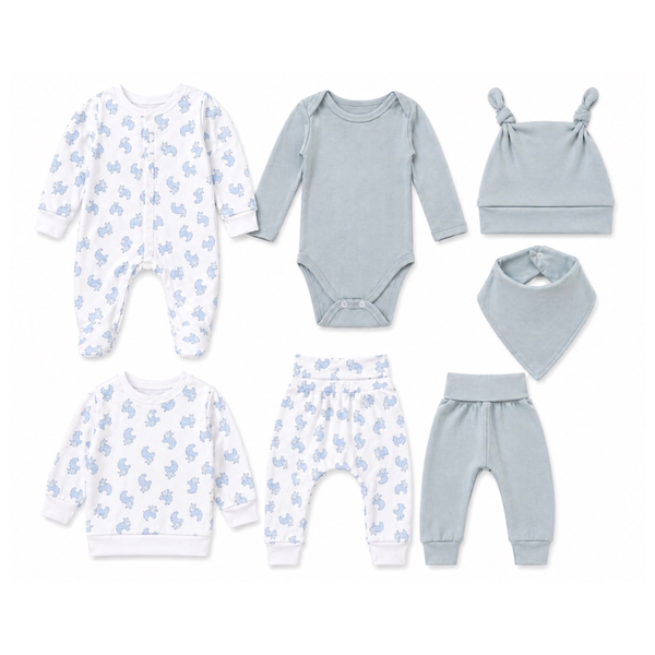 Hippo 8 Piece Baby Essential Set - 100% Cotton