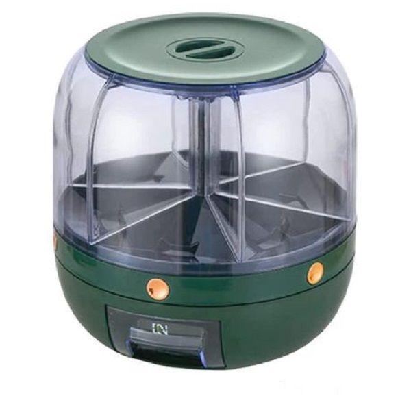 Rotating Dry Goods &amp; Cereal Dispenser with 6 Compartments - Green