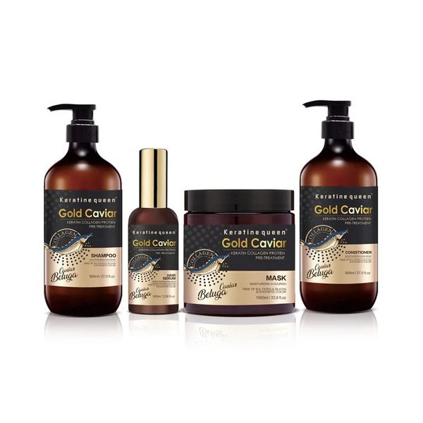 Keratine queen Gold Caviar Shampoo, Conditioner, Serum &amp; Hair Mask Set