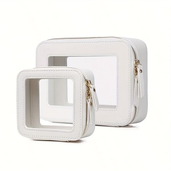 2-Pack Transparent PU Cosmetic Bag - White