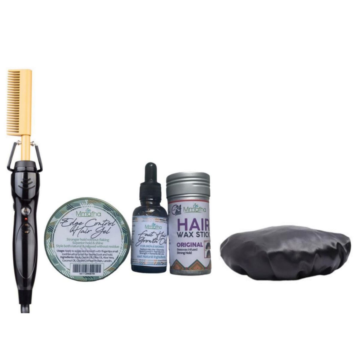 Hot Comb ,Edge Contol Gel , Wax Stick,Hair Growth Oil& Satin