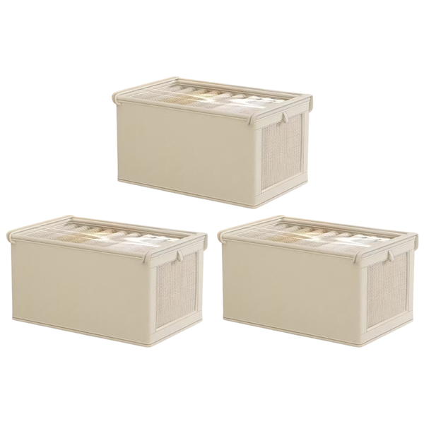 3 Pack Collapsible Storage Boxes with Lid - 48 x 25 x 30cm