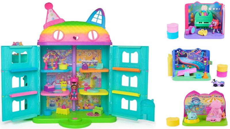 Gabby's Purrfect Dollhouse Celebration with 3 Deluxe Rooms Bundle