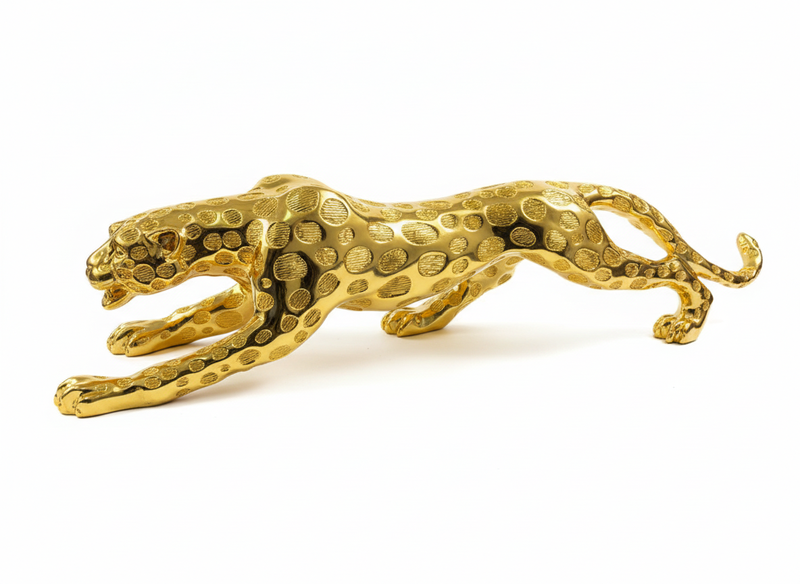 Apex Predator Brass Statue | 37-Inch Polished Gold Leopard Gallery Piece