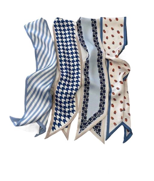 Silk Blue Tones Hair Tie Scarf - 4 Pack Set