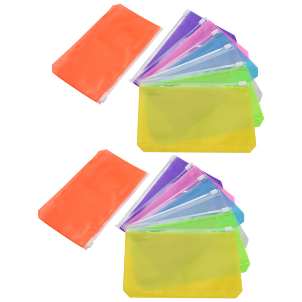 14 Pcs Binder Pockets A6 Size Zipper PVC for 6-Ring Binder Notebook