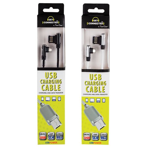 Bulk Pack x 2 USB Cable Charger Android Side Jack 1m