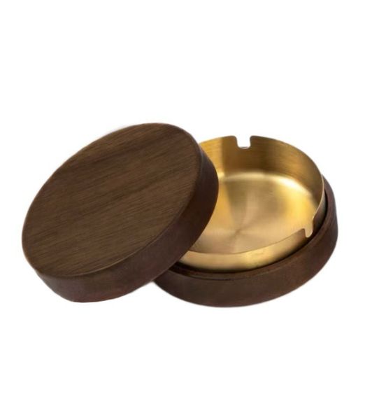 Wooden Windproof Ashtray With Lid And Removable Stainless Steel Lining