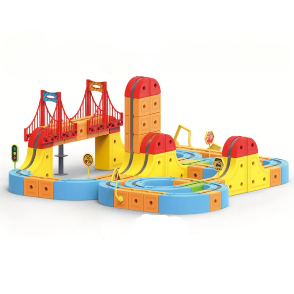 Magnetic Track Car Set with Bridge &amp; Train - DIY Play - Toys for Kids