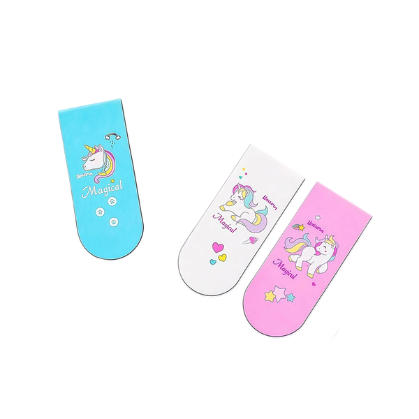 3P Bookmark, Cartoon Unicorn Script Label, Cute Book Paper Files Organiser