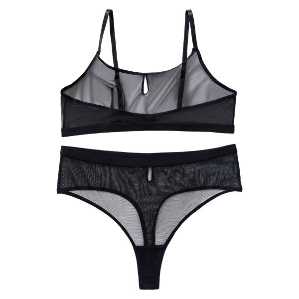 Women's Sheer Mesh Lingerie Set - Elegant Tangas Panty &amp; Transparent Bra