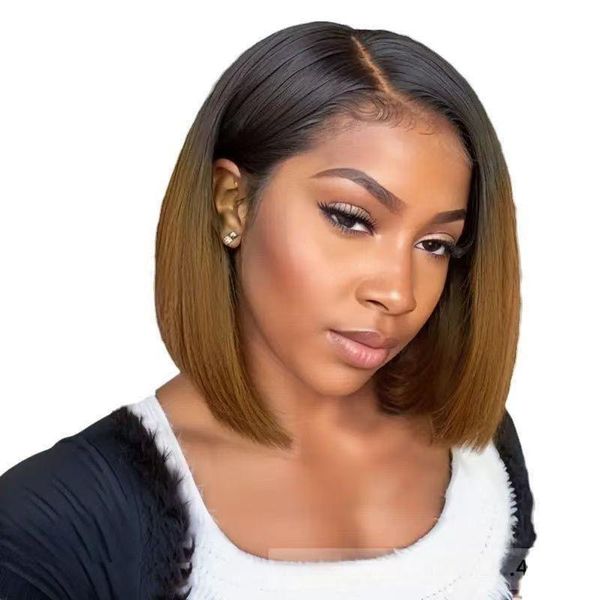 Women's Wig, Middle Part, Dyed Golden Brown, Short Straight Hair