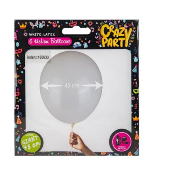 Crazy Party - Giant Balloon 45cm 6 Piece - White x 3