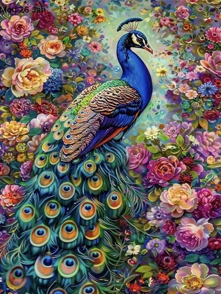 Peacock of Abundance Diamond Painting - Colourful Floral Crystal Art Kit