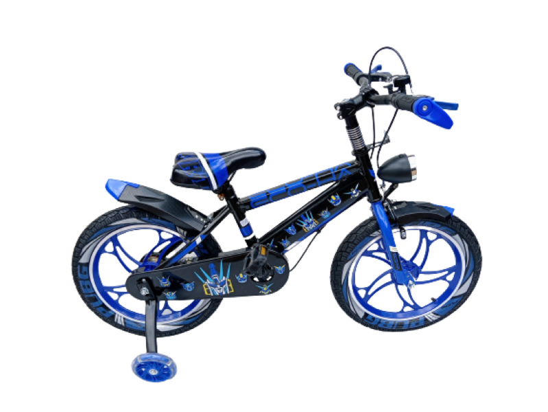 16 Inch Black And Blue Bicycle For Kids With Aluminum Mag Wheels 4 To 8 Years