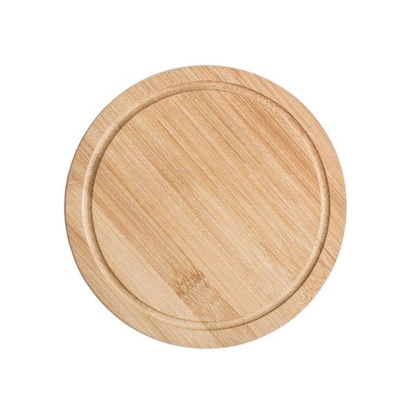 Large Natural Bamboo Design Round Serving Tray - Wood Brown
